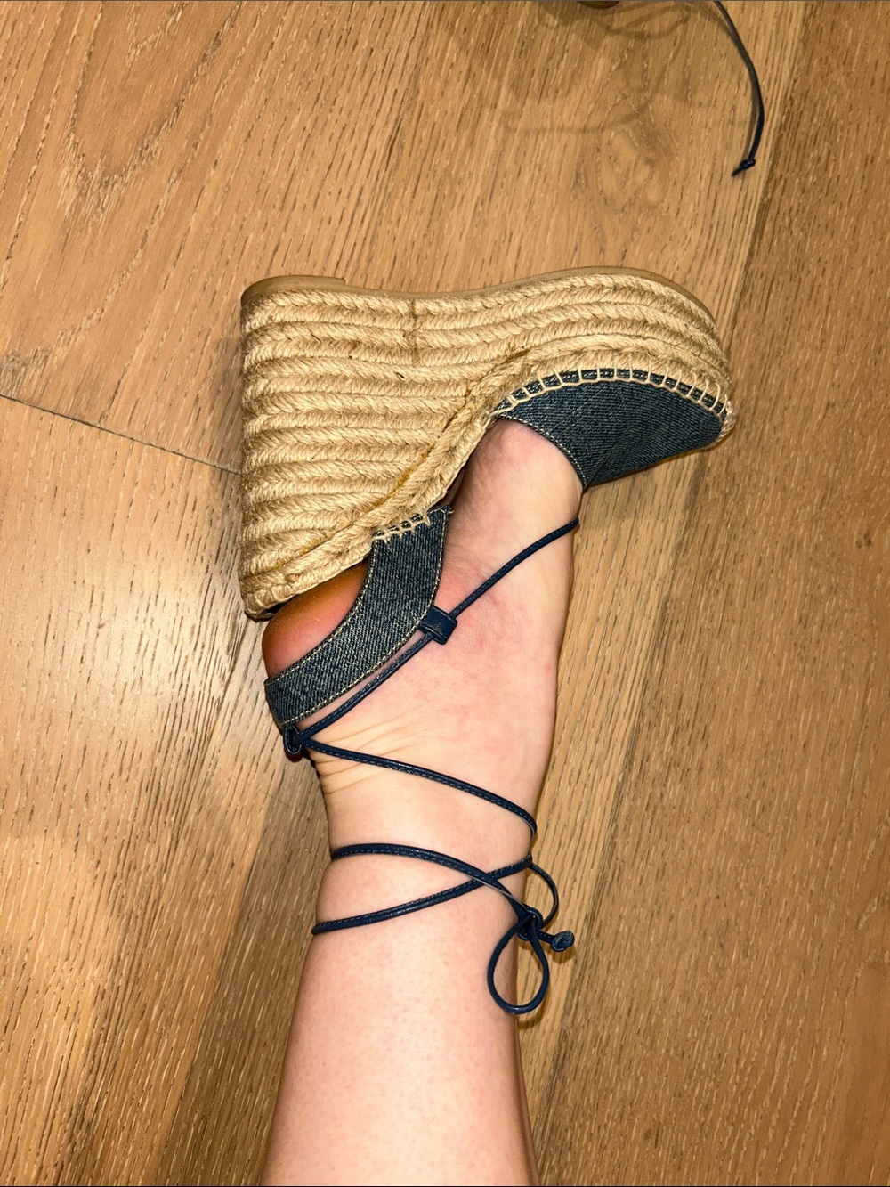 Saint Laurent Denim Espadrille Wedges in Blue with Jute Platform - Picture 8 of 12